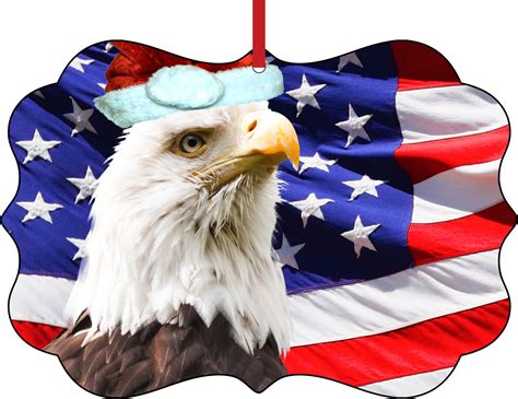 Flag USA American Bald Eagle in a Santa Claus Hat Double Sided Elegant Aluminum Glossy Christmas ...