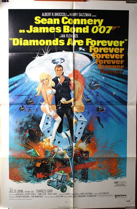 DIAMONDS ARE FOREVER, James Bond Movie Poster - Original Vintage Movie ...