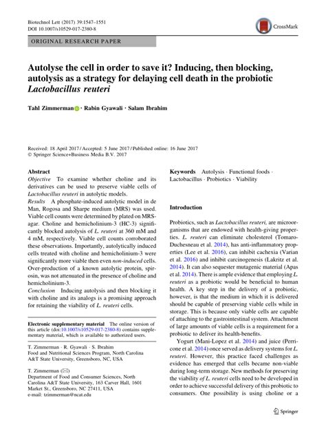 (PDF) Autolyse the cell in order to save it? Inducing, then blocking, autolysis as a strategy ...