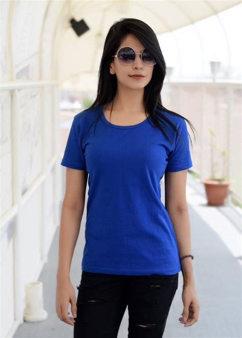 Women's Plain Round Neck T-shirt Royal Blue | Shirt design for girls, Women, Womens clothing sizes