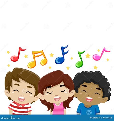 Kids Singing with Music Notes Stock Vector - Illustration of drawing, action: 70690275