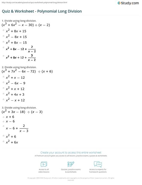 Long Division Of Polynomials Worksheet