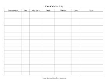 Coin Collector Log Template