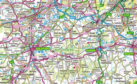 1:100,000 detailed map of Surrey, a county in England, UK.This map ...