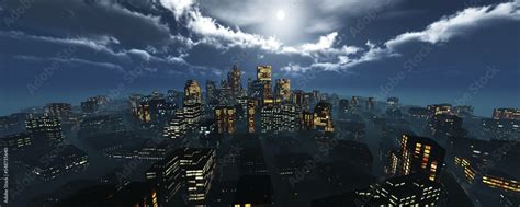 Beautiful night city top view, 3d rendering Stock Illustration | Adobe Stock