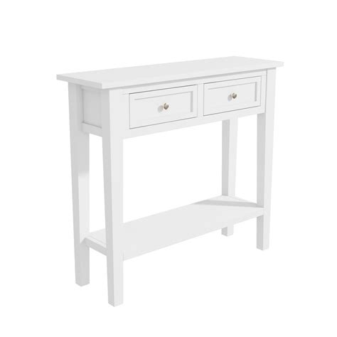 Narrow Console Table with Drawers in White - Elms - Furniture123