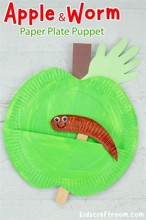 Interactive Paper Plate Worm in Apple Puppet - Kids Craft Room