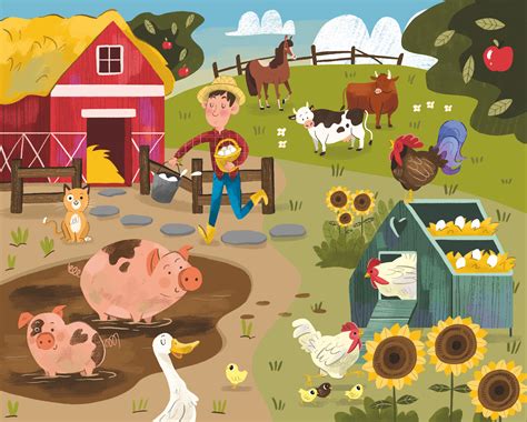 Farm Life on Behance | Animal illustration kids, Farm cartoon, Farm paintings