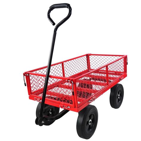 ITOPFOX 4.29 cu. ft. Metal Garden Cart, Solid Wheels, for Gardening ...