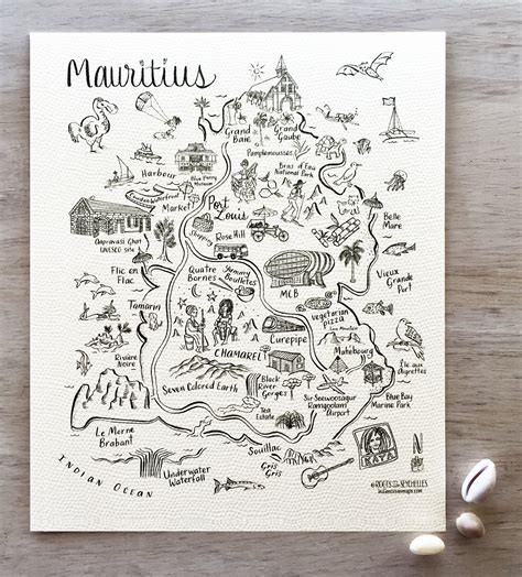 Illustrated Hand Drawn Map of Mauritius Black and White | Etsy UK