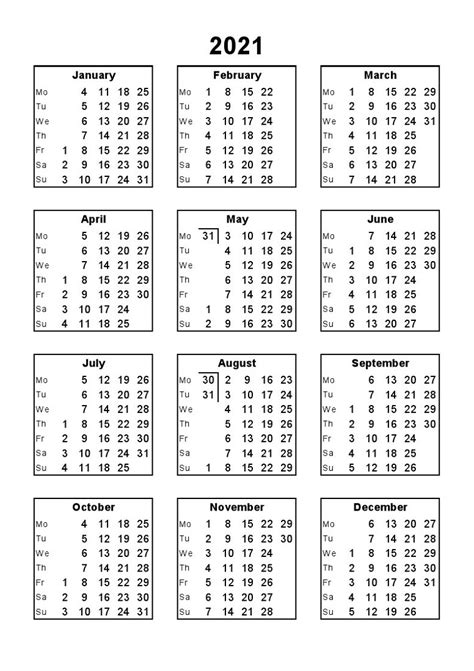 12 Month Calendar 2021 Printable - Template Calendar Design