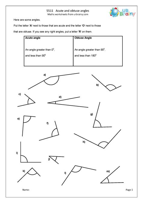 Acute Obtuse And Right Angles Worksheets - Worksheets For Kindergarten