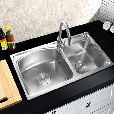 Modern Kitchen Sink 2 Bowls Brushed # 304 Stainless Steel Sink Topmount Sink (Faucet Not ...