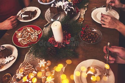 View of Table Served for Christmas Family Dinner. Table Concept Stock Image - Image of holiday ...