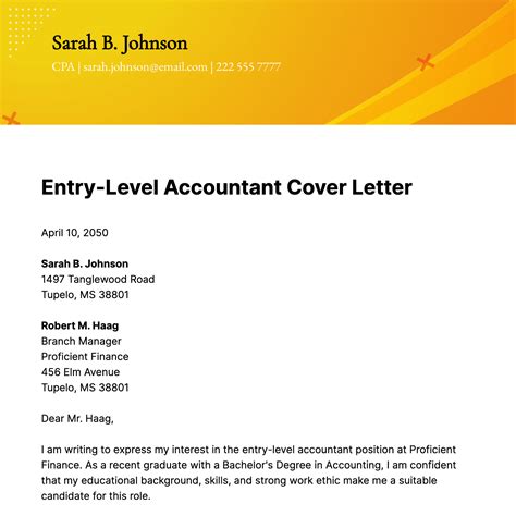 Entry-Level Accountant Cover Letter Templates - Edit Online & Download Example | Template.net