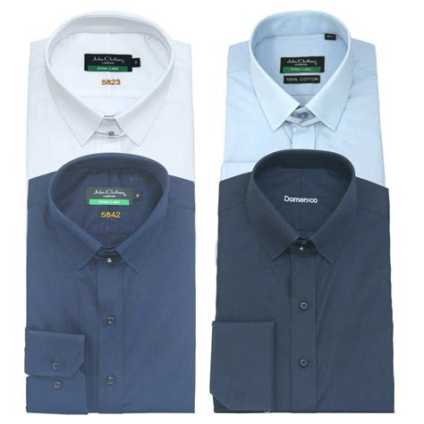 Tab collar shirt for Men White Blue Black Cotton Loop James Bond Formal shirts - Dress Shirts