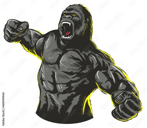 Vintage, comic book style roaring gorilla. Vector illustration ...