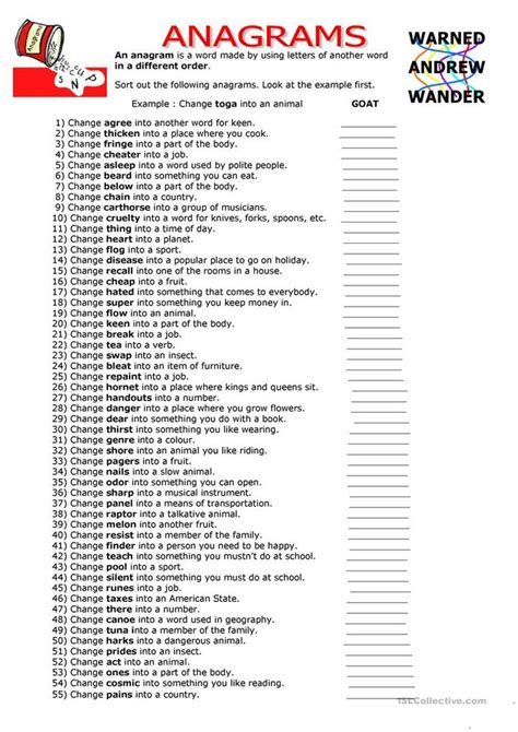 ANAGRAMS worksheet - Free ESL printable worksheets