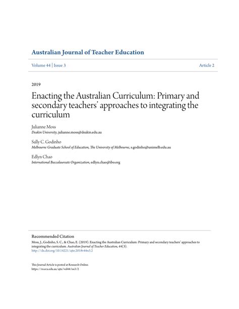 (PDF) Enacting the Australian Curriculum: Primary and secondary ...