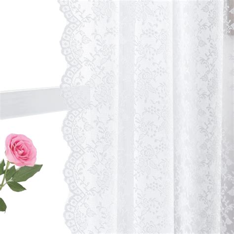 Buy FINECITY White Lace Curtains 72 Inch Long - White Floral Sheer Lace ...