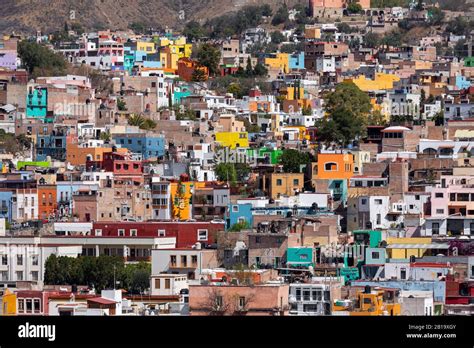 Guanajuato City historic center. Colorful homes built on hillside ...