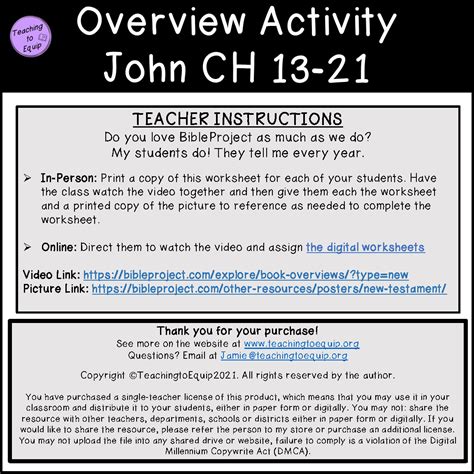 Summary of Gospel of John (CH 13-21) Bible book overview activity | Made By Teachers