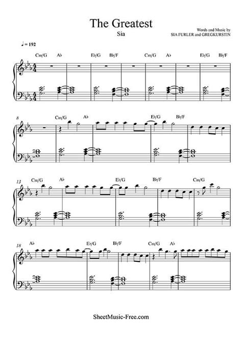 The Greatest Sheet Music Sia Piano Sheet Music | Piano sheet music free ...