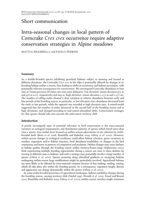 (PDF) Intra-seasonal changes in local pattern of Corncrake Crex crex occurrence require adaptive ...