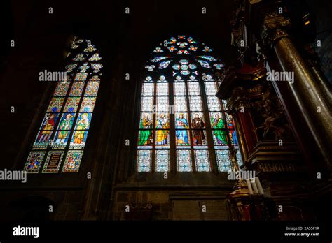 The Amazing St. Vitus Cathedral stained glass windows Stock Photo - Alamy