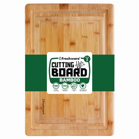 Bamboo Cutting Board for Kitchen, Wood Chopping Board, Easy Grip Handle, BPA Free, 100% Natural ...