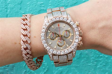 Iced Out Rose Gold Rolex Daytona with Bust Down Cuban Link Bracelet – Raymond Lee Jewelers