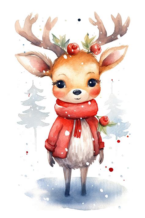 Premium AI Image | Santa deer xmas watercolor clipart isolated on white ...