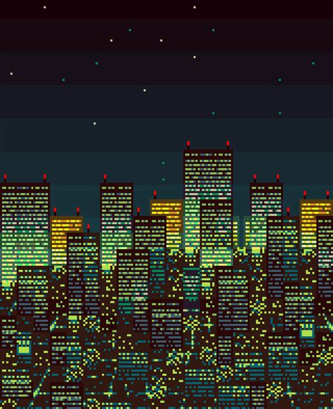 Pixel Art Skyline Neon lights affinity romain trystram serif - Colors Uk