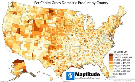 Maptitude Map: Per Capita GDP by County