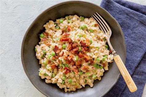 Spring Pea and Leek Risotto with Bacon