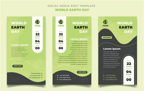 World earth Day template with green background. Set of social media post template in landscape ...