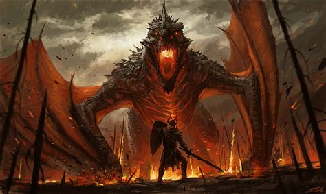 HD wallpaper: digital art, warrior, dragon, fire, giant, Stefan Koidl | Wallpaper Flare