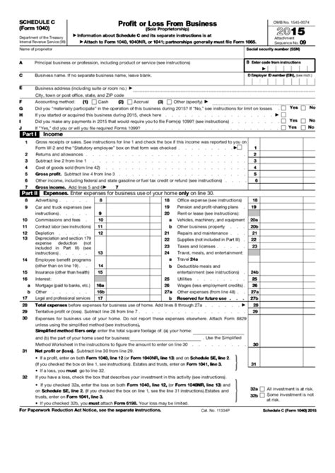 Fillable Schedule C Irs Form 1040 Printable Pdf Download | 1040 Form Printable