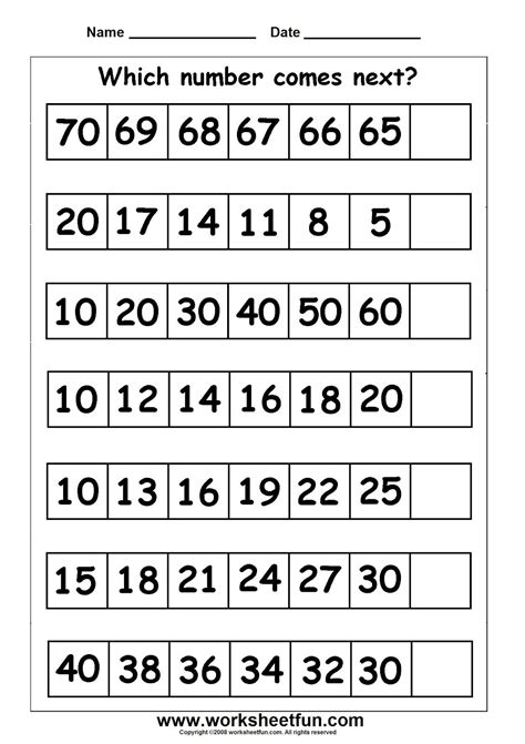 Patterns In Numbers Worksheets