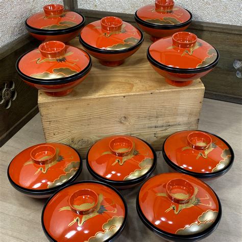 Japanese Vintage Lacquer wood Urushi Nori Rice Bowls Owan set of ten 100% genuine | Vintage ...