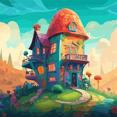 Premium Vector | Fantasy cartoon home 2d vector house in the forest