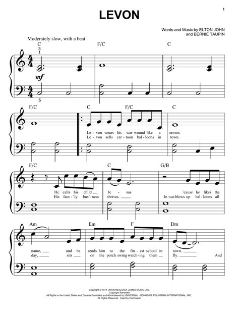 Levon sheet music by Elton John (Piano (Big Notes) – 158801)