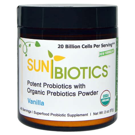 Sunbiotics, Potent Probiotics with Organic Prebiotics Powder, Vanilla, 2 oz (57 g) (Discontinued ...