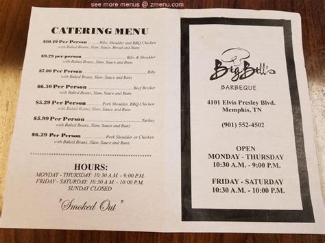 Online Menu of Big Bill's Bar-Be-Que (Whitehaven) Restaurant, Memphis ...