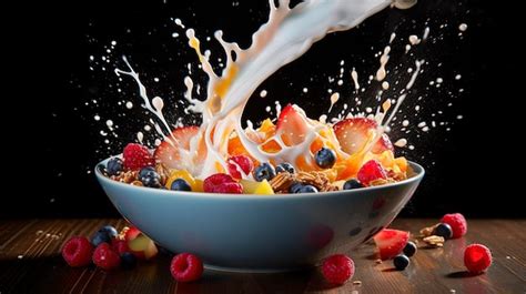 Premium AI Image | A Photo of Milk Splash in Cereal Bowl