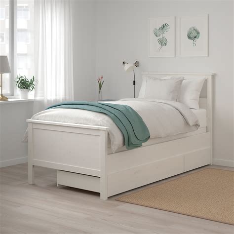 HEMNES Bed frame with 2 storage boxes - white stain/Espevär - IKEA