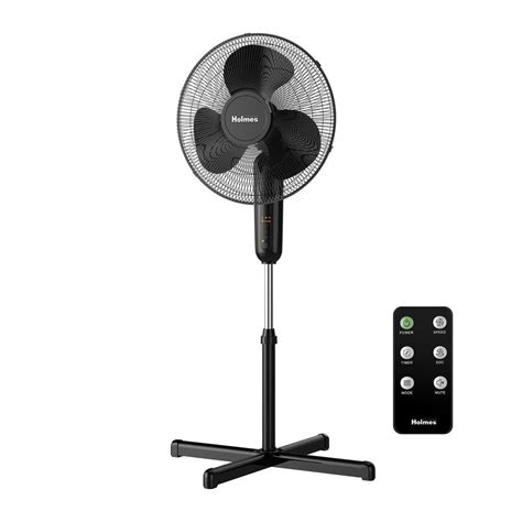 Holmes 16 in. Oscillating Digital Stand Fan Black 3 Speed with Remote Control 12087 - The Home Depot