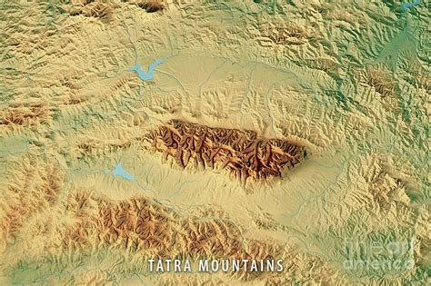 Tatra Mountains 3D Render Topographic Map Color Digital Art by Frank ...