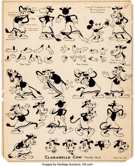 Vintage Clarabelle Cow Model Sheet (Walt Disney, 1931)