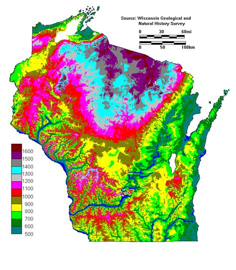 JG ENB-150: Topographical Map of Wisconsin (Elevation)